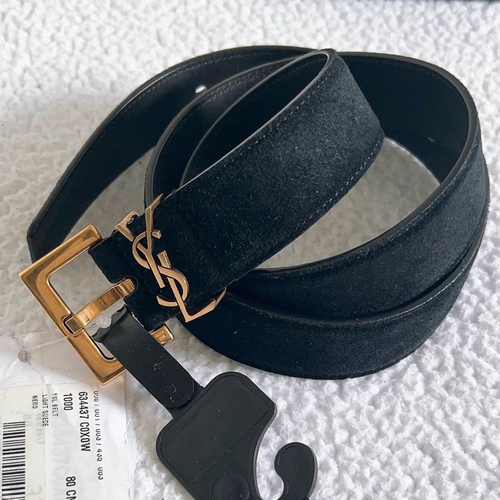 Saint Laurent  YSL Cassandre Belt With Square Buckle  In Suede - Picture 6 of 16